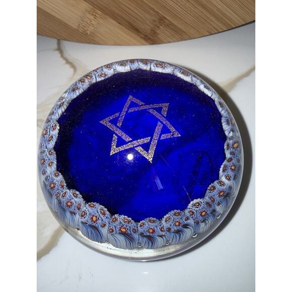 Murano Other - Vintage Judaica Murano Star of David Glass Paperweight millefiori 3”